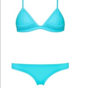 Triangl Gigi Crochet Teal Blue bikini XS top and XXS bottoms